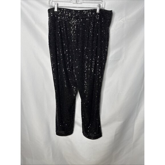 ANN TAYLOR LOFT New Black Sequin Pants Women's Size 12 Straight side Zip - Picture 7 of 9